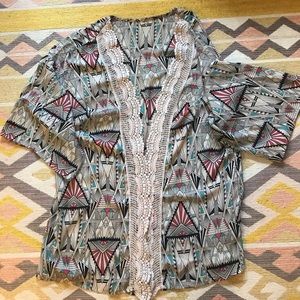 Xhilaration flowy festival kimono with lace